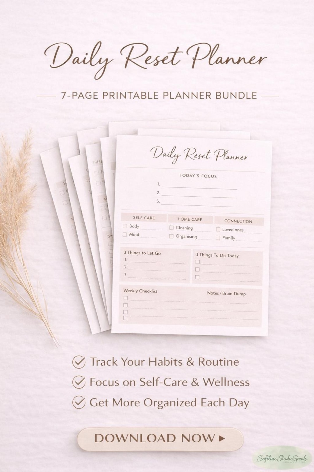 Daily Reset Planner Printable | Soft Routine Tracker (7 Page Bundle ...