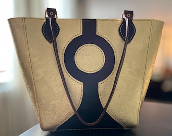 Handcrafted Purple Gold Leather Tote Bag, Shoulder Purse, Artisanal Luxury