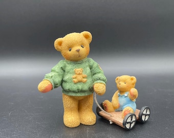 Vintage 2000 Enesco Cherished Teddies Figurine, Russell & Ross, #661783, "Thanks For Teaching Me About The Real World", New In Box