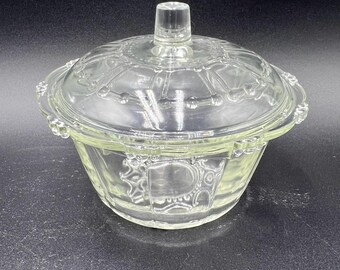 Vintage KIG Indonesia Pearl Clear Glass Covered Dish with Lid