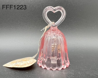 Vintage Fenton ~ Pretty In Pink ~ Raised Roses Bell w/ Heart Shaped Handle - "Ring if you need me"
