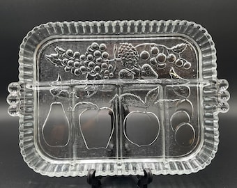 Vintage Indiana Glass ~ 5 Part Relish Hors D'oeuvres Tray ~ Clear Embossed Fruit