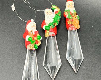 Vintage Department 56 Santa Icicle Clear Acrylic Ornament Christmas 6" Set Of 3