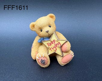 Vintage 1998 Enesco Cherished Teddies Mini Figurine, "Keep Trying" #477419, New In Box