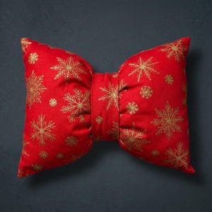 Rot Schleife Kissen, Schneeflocke Weihnachtskissen, Handgemachte Urlaub Dekor, Festlicher Sofa Akzent, Geschenk
