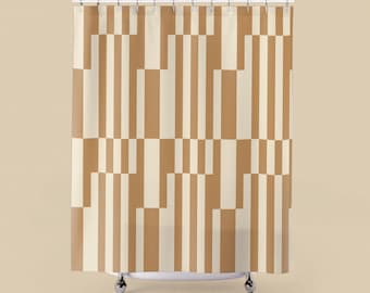 Beige Geometric Stripe Shower Curtain | Mid Century Modern Bathroom