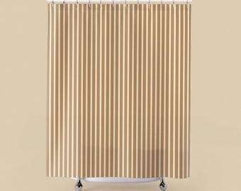Beige douchegordijn met verticale strepen | Neutrale badkamerinrichting