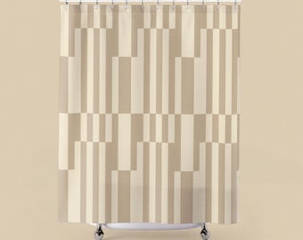 Neutral Geometric Stripe Shower Curtain | Modern Beige Pattern