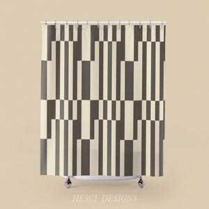 Geometrische Vertikale Streifen Duschvorhang | Modernes Schwarz Creme Muster