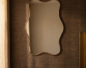 Wavy Brass Mirror, Gold Bathroom Mirror, Custom wall Mirrors