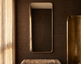 Modern Slim Brass Mirror, Rectangle Shape, Ractangular Vanity Mirror