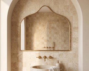 Specchio curvo in ottone, elegante specchio da trucco ampio