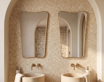 Wavy Brass Mirror, Italian Style Butterfly Wall Mirror, Bathroom Mirror