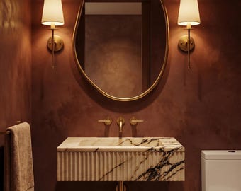 Espejo ovalado irregular, espejo de pared de latón sin lacar, espejos de baño a medida.