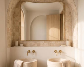 Handmade Brass Rectangular Mirror , Curve Modern Vanity Mirror,