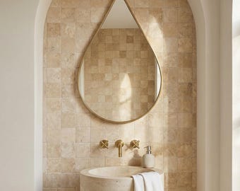 Specchio a goccia in ottone dorato, specchio da trucco decorativo fatto a mano