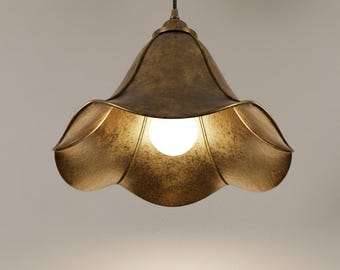 Brass Flower Pendant Light Lotus - Rustic Kitchen Island Dining Room Chandelier - Handmade Aged Brass Hanging Lamp