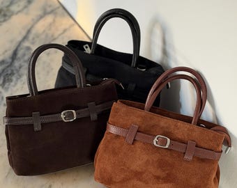 Torebka Como | Mała torebka z prawdziwego zamszu | Modna prostokątna torebka | Wyprodukowano we Włoszech