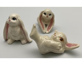 Vintage Scioto Ceramic Bunny Figurines Easter Lot of 3 Lop Ear Rabbits 1989