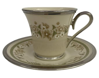 Lenox Fresh Meadow Platinum Trim Demitasse Cup & Saucer VGC