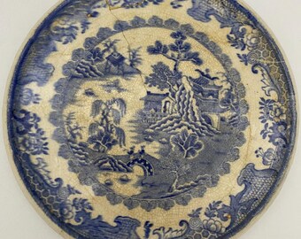 Antique Mason's Patent Ironstone Blue Willow 7" Trivet Plate c.1840s AS IS