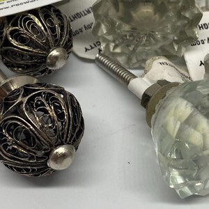 Lot of 11 Decorative Cabinet Drawer Knobs Glass Crystal & Filigree Metal