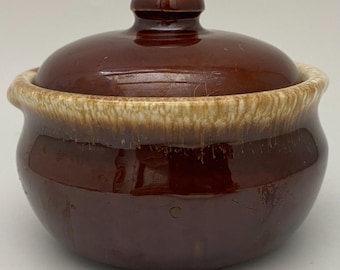 Vintage McCoy 340 Brown Drip Glaze Lidded Sugar Bowl AS IS