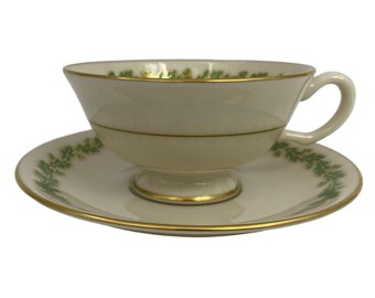 Lenox Shenandoah Gold Trim Cup & Saucer Green Leaf R-304 G VGC