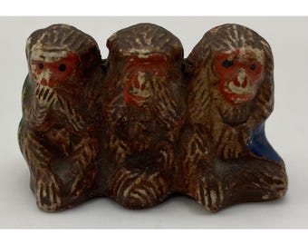 Vintage Three Wise Monkeys Figurine See Hear Speak No Evil Painted Mini