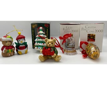 Assorted Vintage Christmas Ornaments – Lot of 6 – Teddy Bears, Penguin...