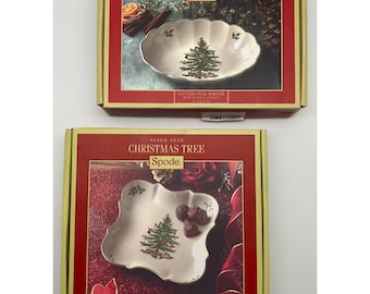 Spode Christmas Tree Devonia Tray & Fluted Oval Server Set of 2 with Boxes