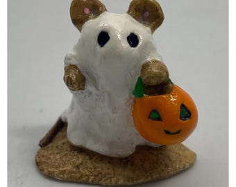Wee Forest Folk M-062 Little Ghost Halloween Mouse Figurine Miniature