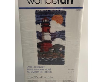 WonderArt Lighthouse Latch Hook Kit 16 x 32 Sealed Wall Hanging Rug