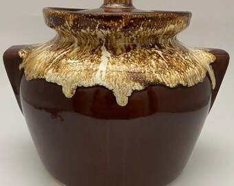 Vintage Robinson Ransbottom Brown Drip Glaze Stoneware Bean Pot Lid