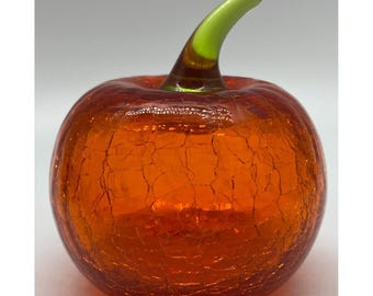 Vintage Orange Crackle Glass Pumpkin Paperweight