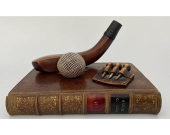 Golf Themed Desk Decor Paperweight Antiqued Bronze Tone Club Ball Tee