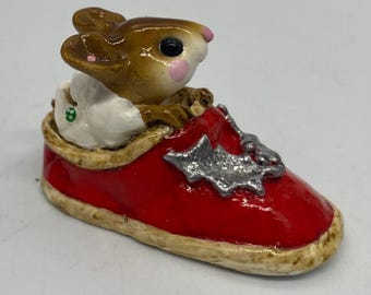 Wee Forest Folk M-166 Chris-Mouse Slipper Christmas Mouse Figurine