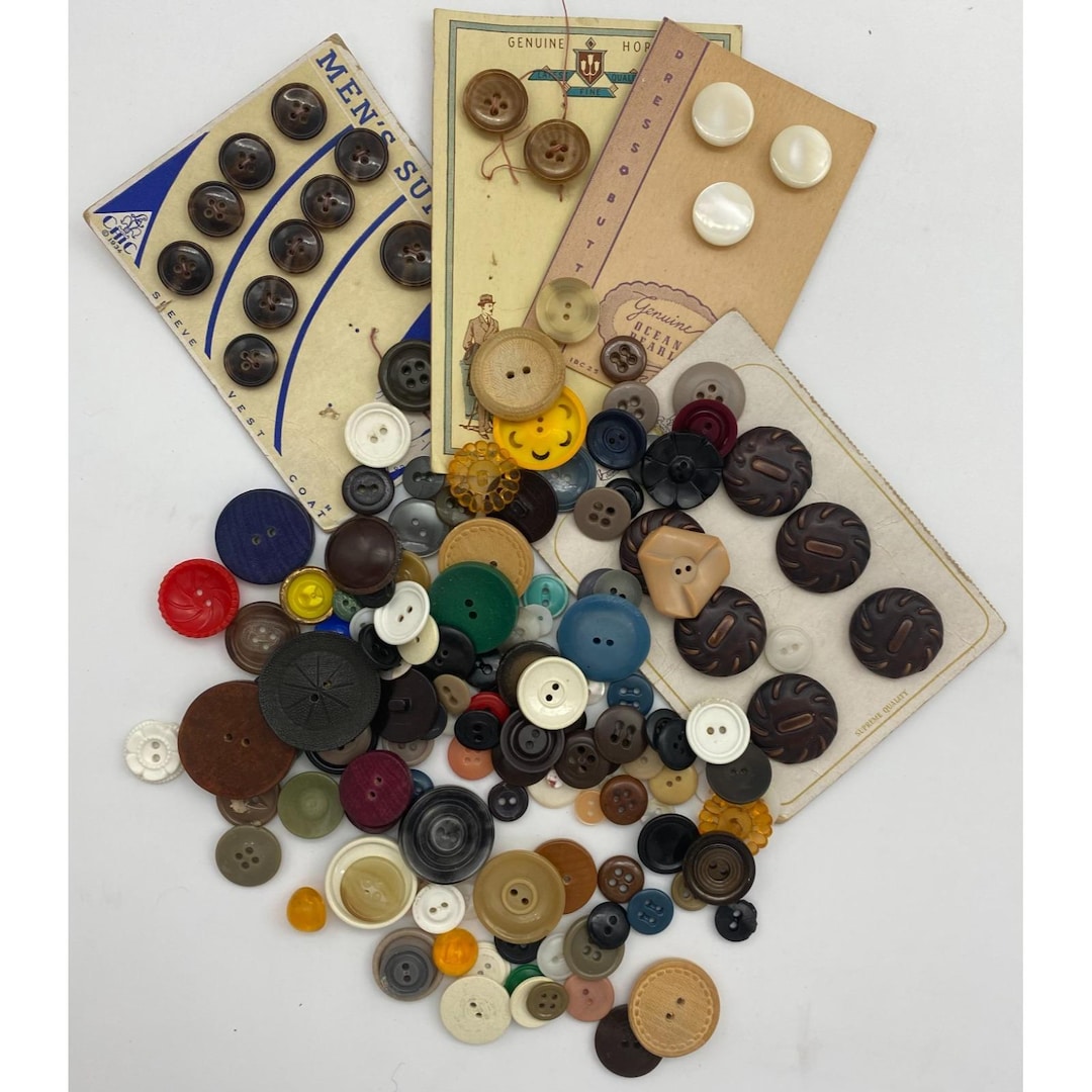 100 Vintage Buttons Lot - Mixed Sizes Styles Colors - Sewing Craft ...