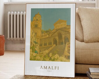 Amalfi Italy Travel Poster, Amalfi Coast Print, Mediterranean Travel Gift Print, Coastal Wall Art, Amalfi Print, Nature Italian Gift