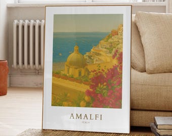 Amalfi Italy Travel Poster, Amalfi Coast Print, Mediterranean Travel Gift Print, Coastal Wall Art, Amalfi Print, Nature Italian Gift