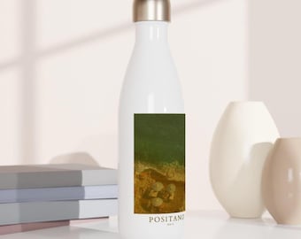 Positano Italy Insulated Water Bottle, Amalfi Coast Bottle 17oz, Mediterranean Travel Gift, Coastal Aerial Landscape , Nature Italian Gift