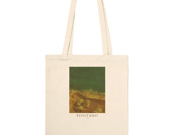 Positano Italy Cotton Tote Bag, Amalfi Coast Tote Bag, Mediterranean Travel Gift, Coastal Aerial Landscape Bag, Nature Italian Gift
