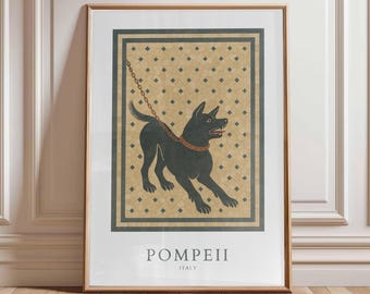 Pompeii ‘Cave Canem’ Mosaic Print, Ancient Roman Dog Artwork, Pompeii Wall Art, Archaeology Home Decor, Vintage Italy Poster