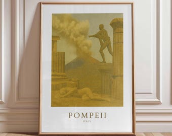 Pompeji Ebruch Wandkunst, Vesuv Vintage Illustration, Antike römische Ruinen Poster, Archäologie & Geschichte Wohnkultur, klassisches Rom