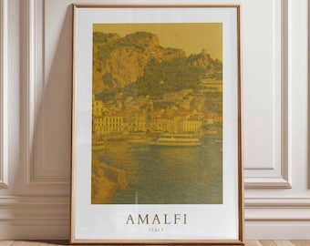 Amalfi Italy Travel Poster, Amalfi Coast Print, Mediterranean Wall Art, Coastal Italy Digital Download, Vintage Italian Travel Print
