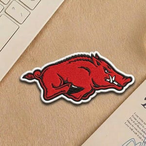 Arkansas Razorbacks NCAA Embroidery Patch College Mascot Logo Cardinal Red Sew On Iron On Hook Loop Badge