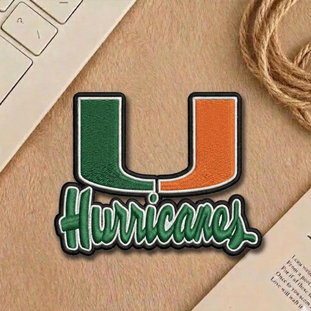 Miami Hurricanes Cursive Logo Embroidery Patch Orange Green Script Text ...