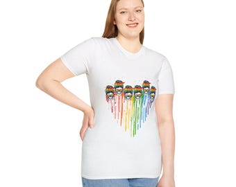 Camiseta Rainbow Drip Skull Row / Colores del Orgullo, LGBTQ, Algodón