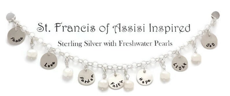 Custom Francis of Asissi Charm Bracelet Saint Francis de Asissi inspired bracelet Sterling Silver Charm Bracelet hand stamped St