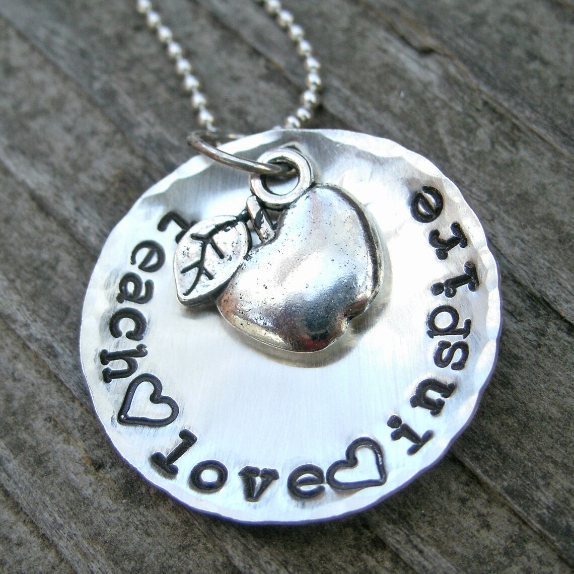 Teacher Necklace Teacher Gift teach Inspire Love Etsy